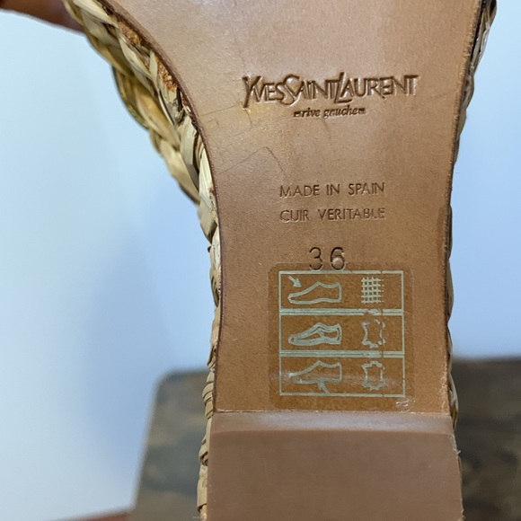 YSL platform wedge sandal black braided straw metallic gold - Picture 15 of 15